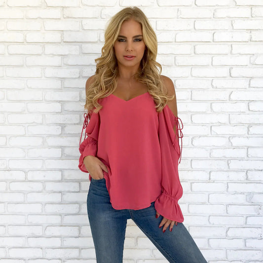 Off-Shoulder Chiffon Blouse with Straps for Women