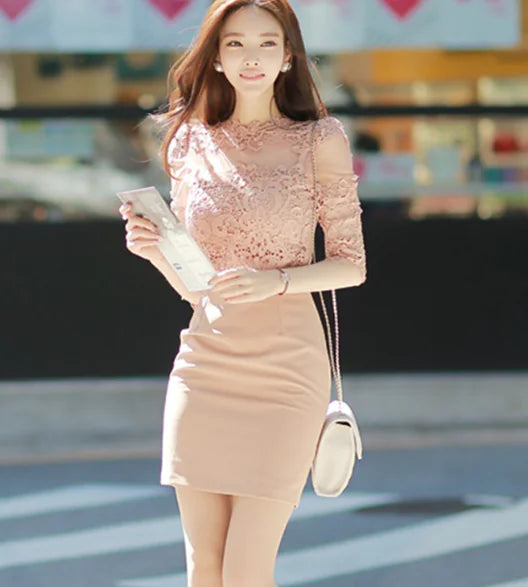 Fashionable Lace Bodycon Dress - Lace Midi Dress