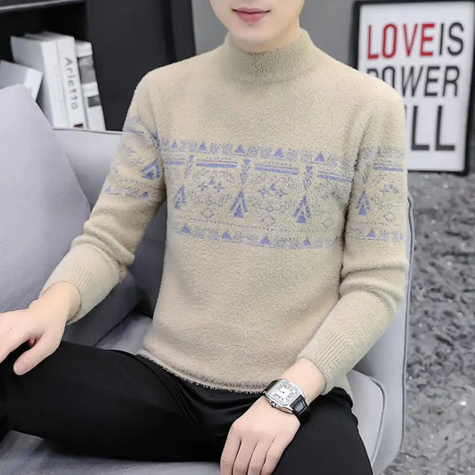 Mink Fleece Half Turtleneck Men's Warm Sweater.
