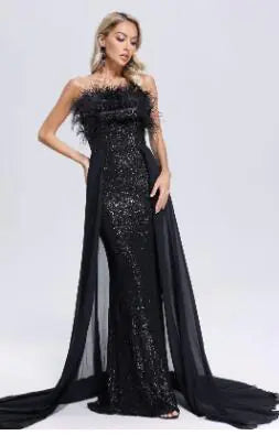 Elegant Backless Sequined Evening Dress for Banquets