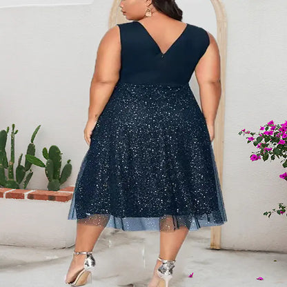 Plus Size Women's Dress with Sheer Mesh Panels
