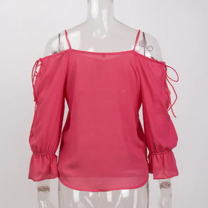 Off-Shoulder Chiffon Blouse with Straps for Women