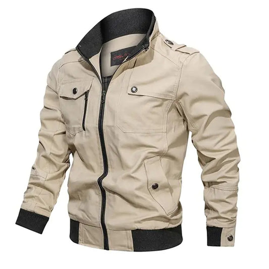Men's Casual Solid Color Cotton Jacket with Zipper
