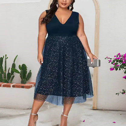 Plus Size Women's Dress with Sheer Mesh Panels