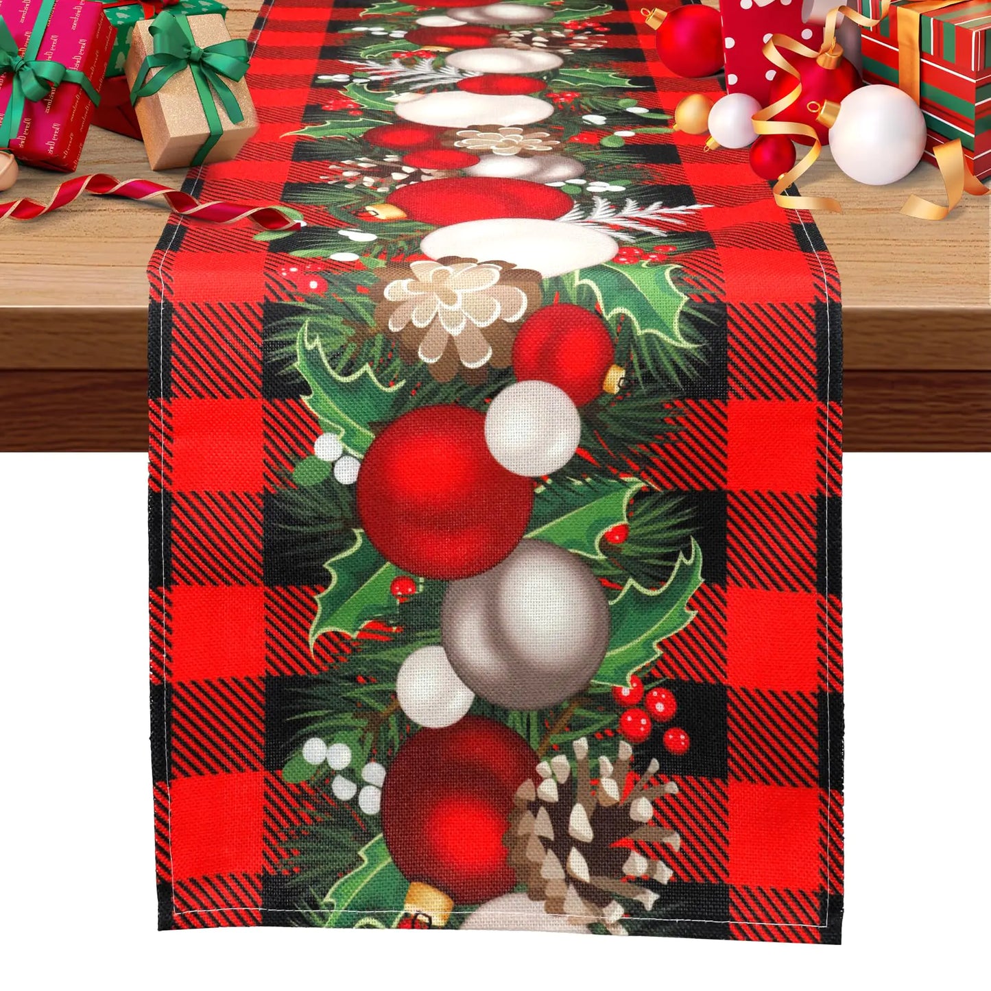 Christmas Table Runner Red and Black Kitchen Dining  Decor 13x72 Inch