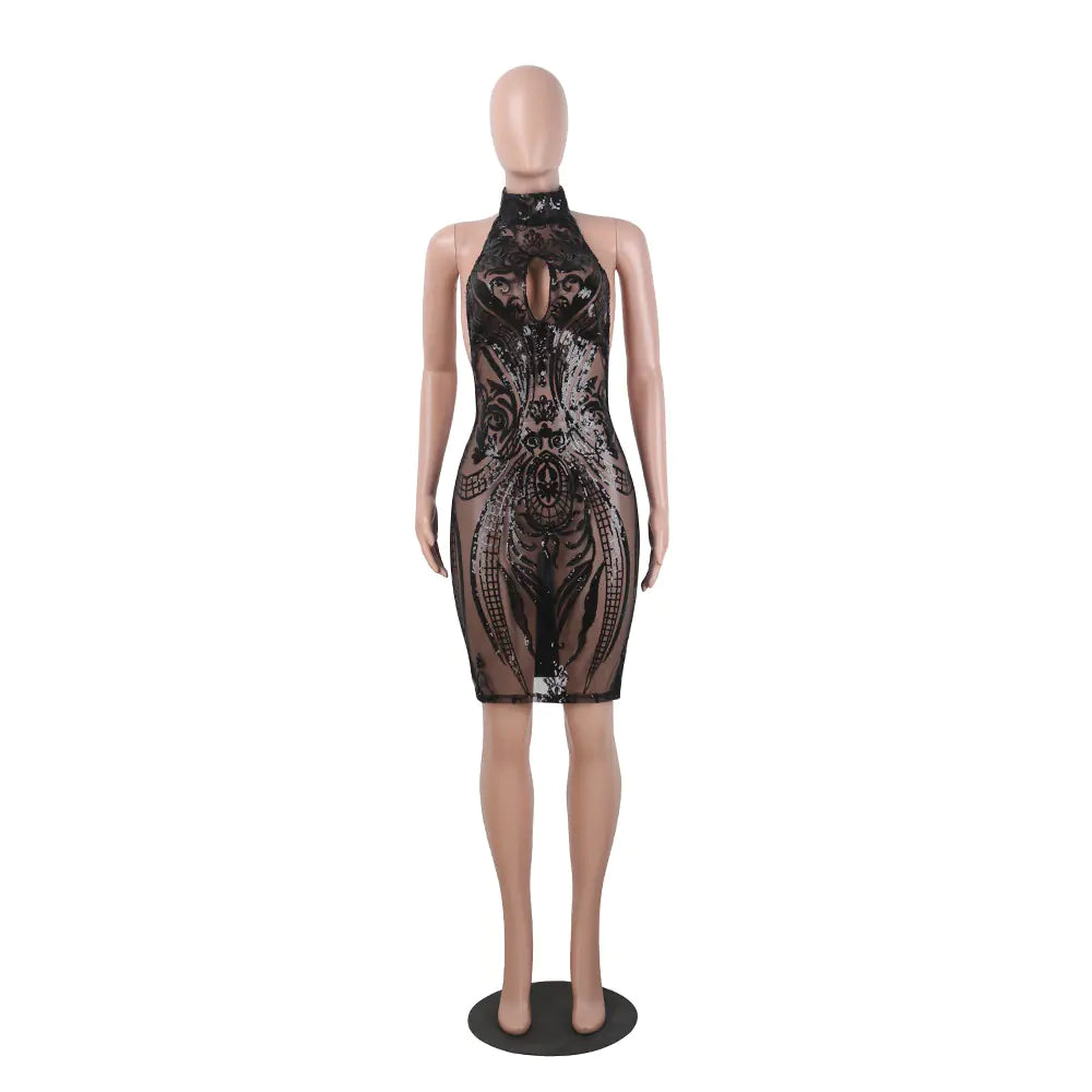 Sequin Sheer Back Dress, Sequin Dress