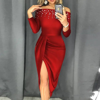Off-Shoulder 2025 Bubble Beads Split Dress for Women