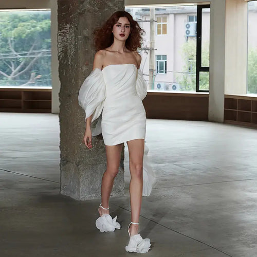One-Shoulder Vintage Style Short Wedding Dress