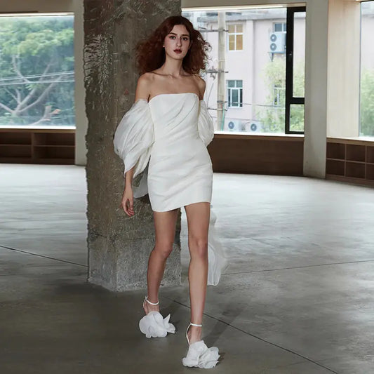 One-Shoulder Vintage Style Short Wedding Dress