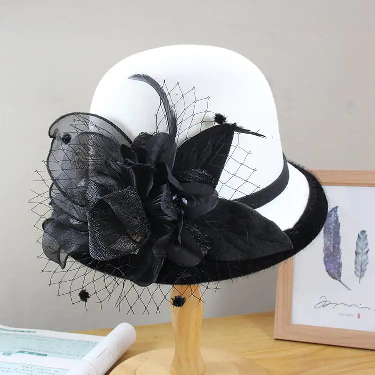 British Vintage Woolen Top Hat for Women - Elegant Style.