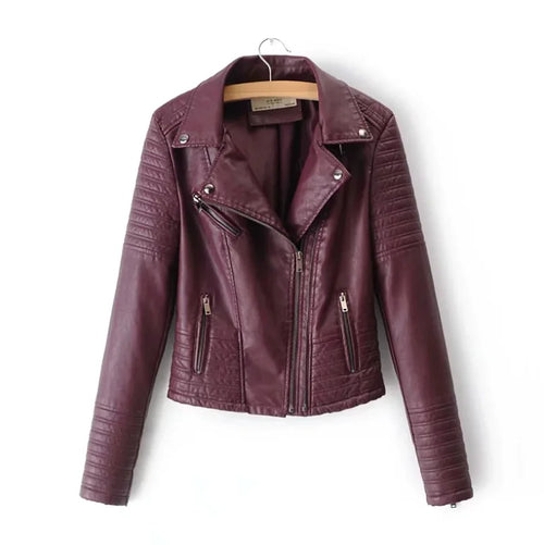 2019 Women's Slim Fit PU Leather Biker Jacket