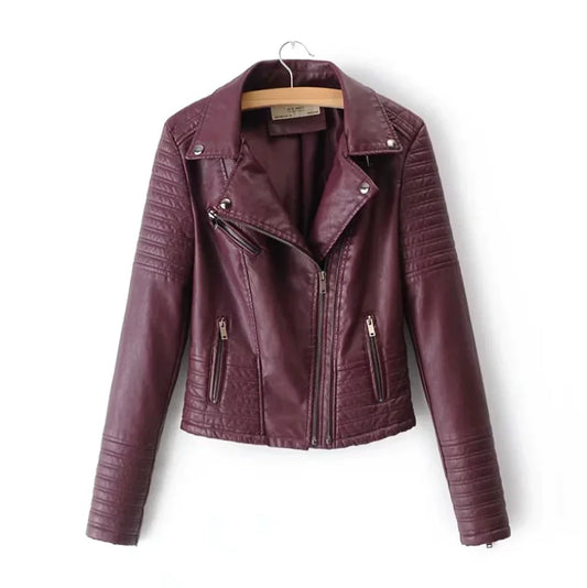 2019 Women's Slim Fit PU Leather Biker Jacket