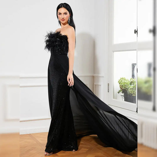 Elegant Backless Sequined Evening Dress for Banquets