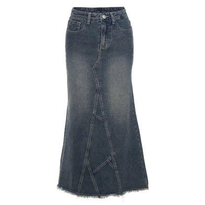 Solid Slim High Waist Denim Skirt.