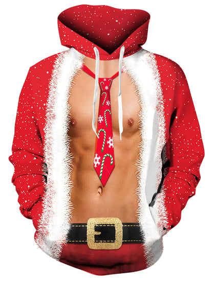 Ugly Christmas Sweatshirt 2024 Mens Santa Claus Tacky Sweater Funny Red Muscle Hoodies Women Couple Adult Festival Holiday Graphic Outfits Clothes