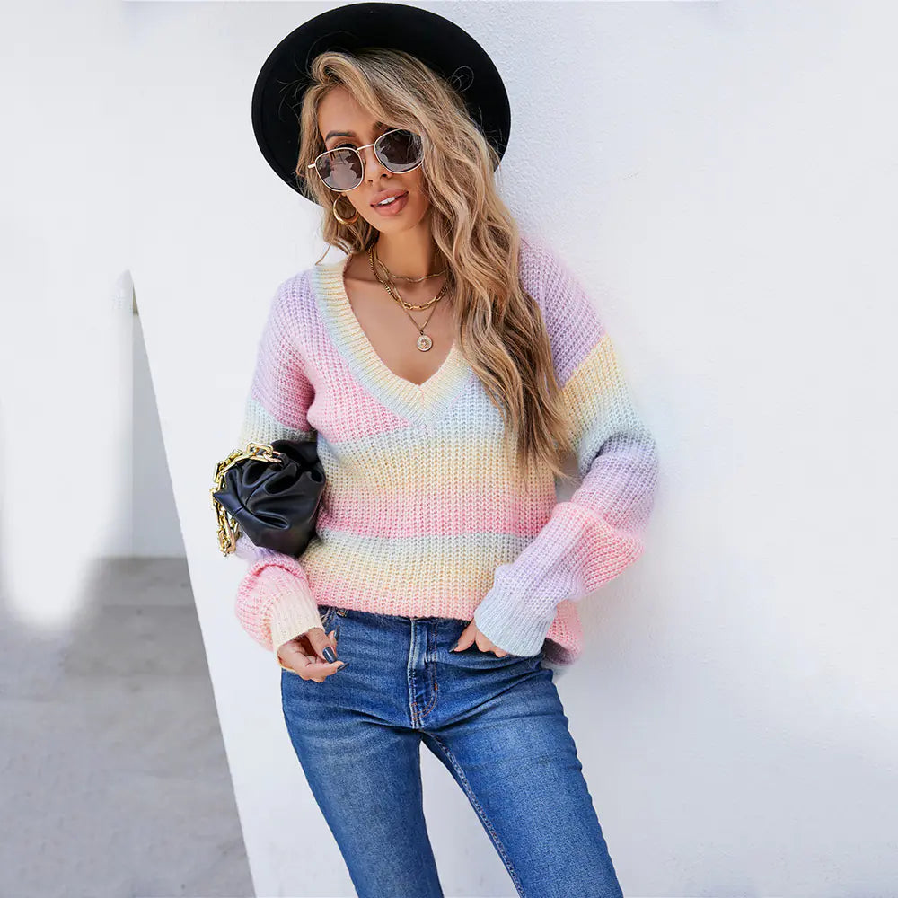 2025 Fall Winter Women's Rainbow Tie-Dye Sweater
