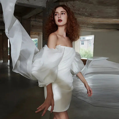 One-Shoulder Vintage Style Short Wedding Dress