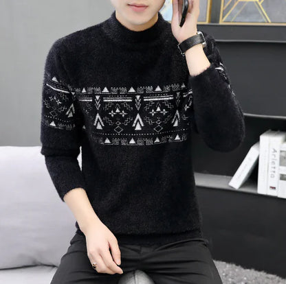 Mink Fleece Half Turtleneck Men's Warm Sweater.