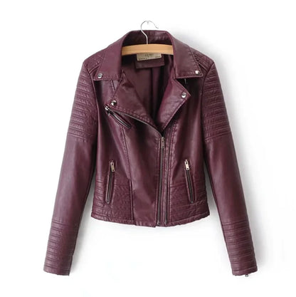 2019 Women's Slim Fit PU Leather Biker Jacket