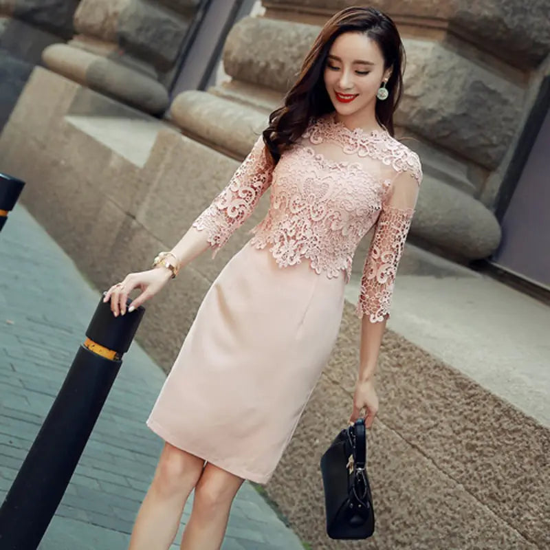 Fashionable Lace Bodycon Dress - Lace Midi Dress